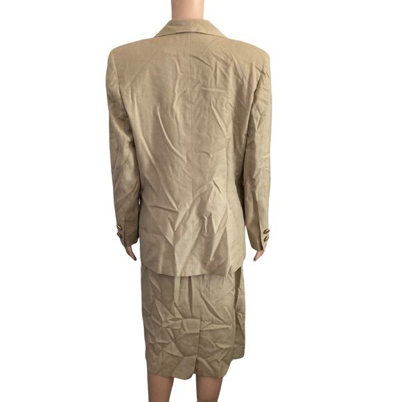 Vintage Albert Nipon Skirt Suit Womens Size 10 Light Brown Double Breasted - Picture 2 of 14